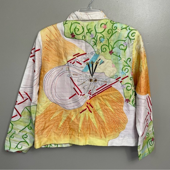 Vtg Florissant Medium New York Long Sleeve Embroidered Shirt Jacket Artsy Silk - Picture 2 of 12